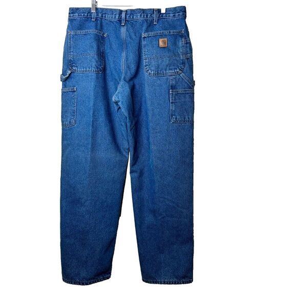 VTG Carhartt Jeans Men's 40x34 Darkstone Flannel Lined Washed Denim Dungaree Fit - Picture 2 of 8